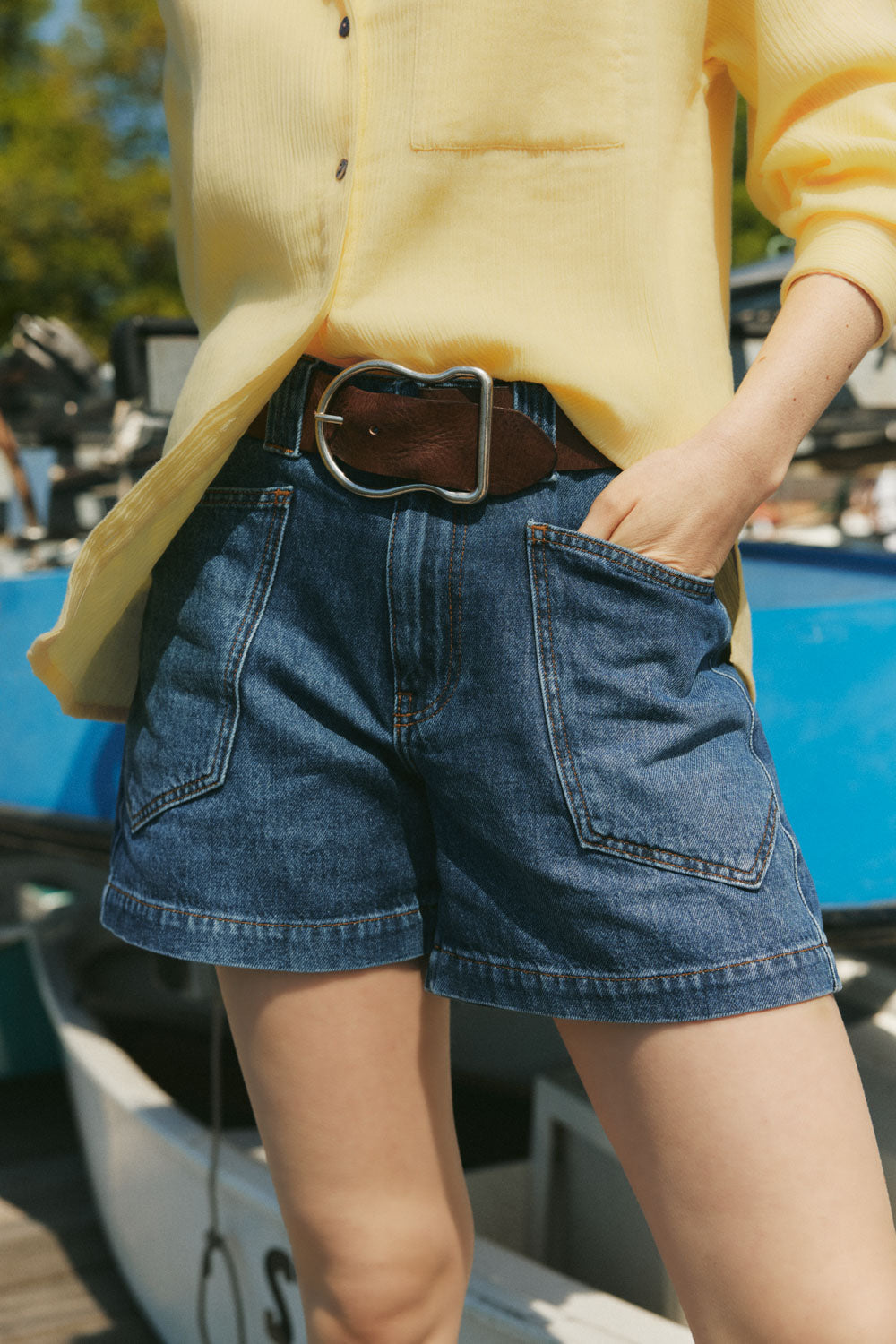 Dontaa – Denim-Shorts Raw & Mid Blue