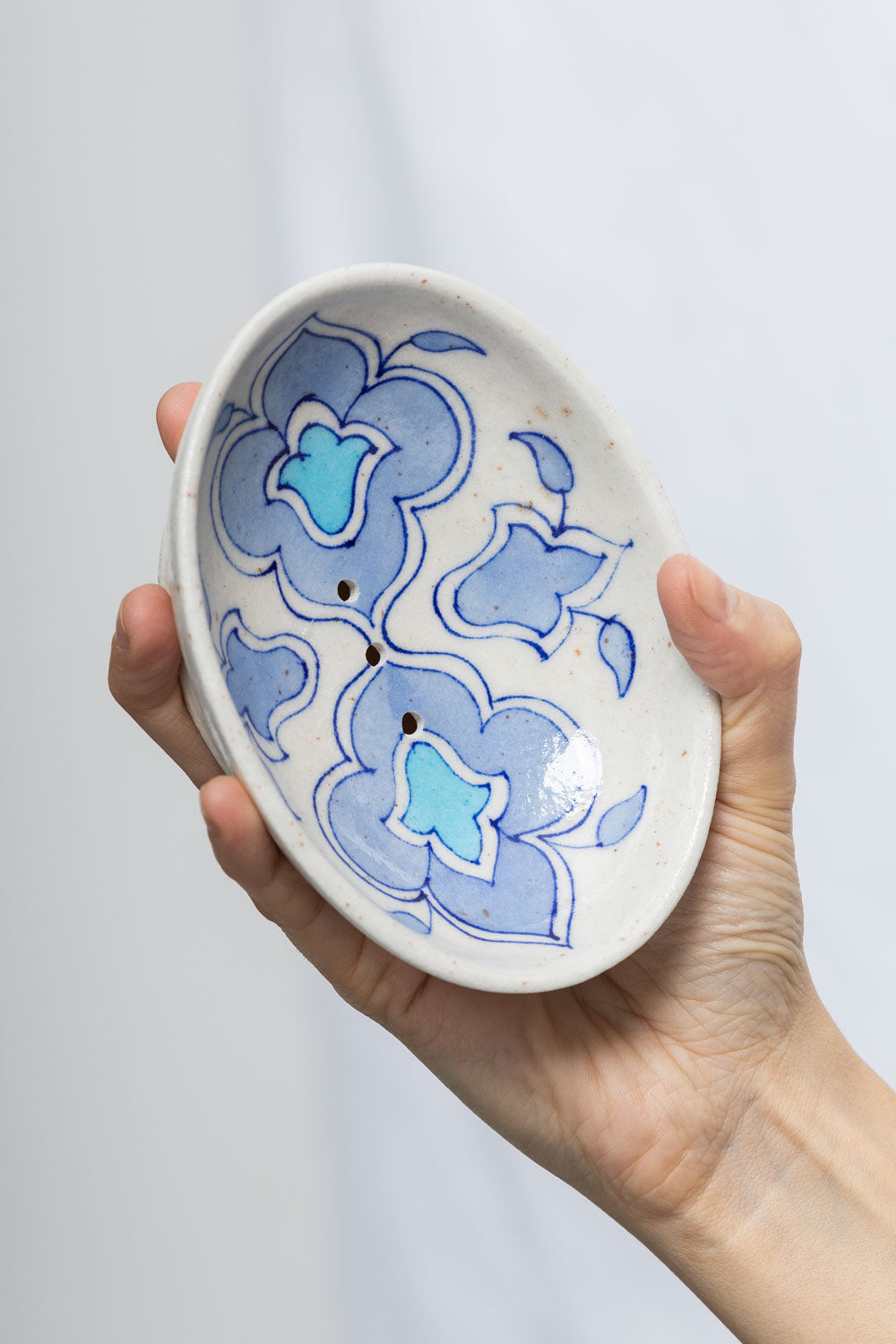 blue pottery soap dish oval, light blue