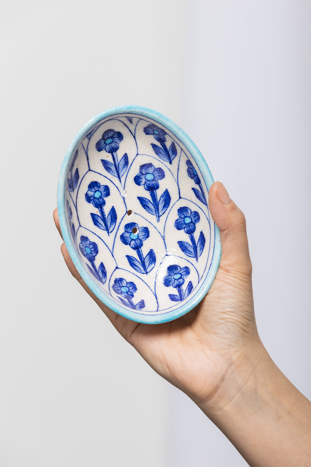 blue pottery soap dish oval, dark blue