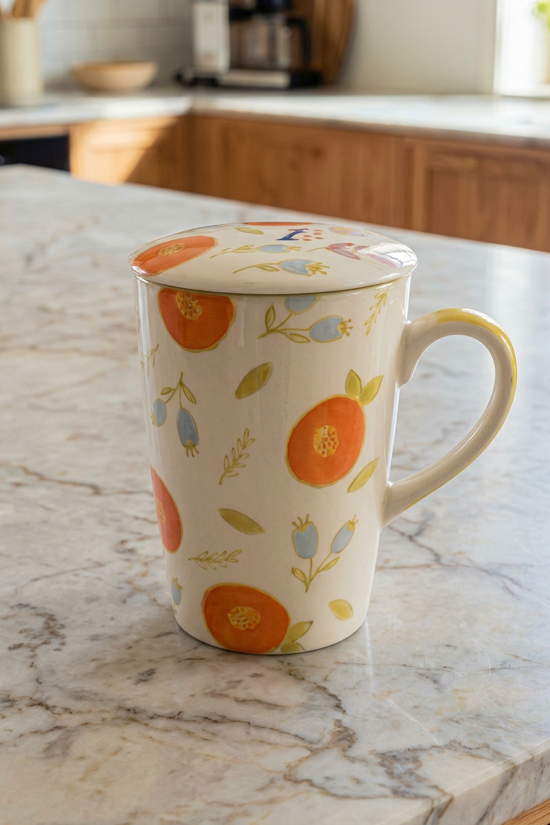 Cup with Tea Strainer VINTAGE GARDEN orange