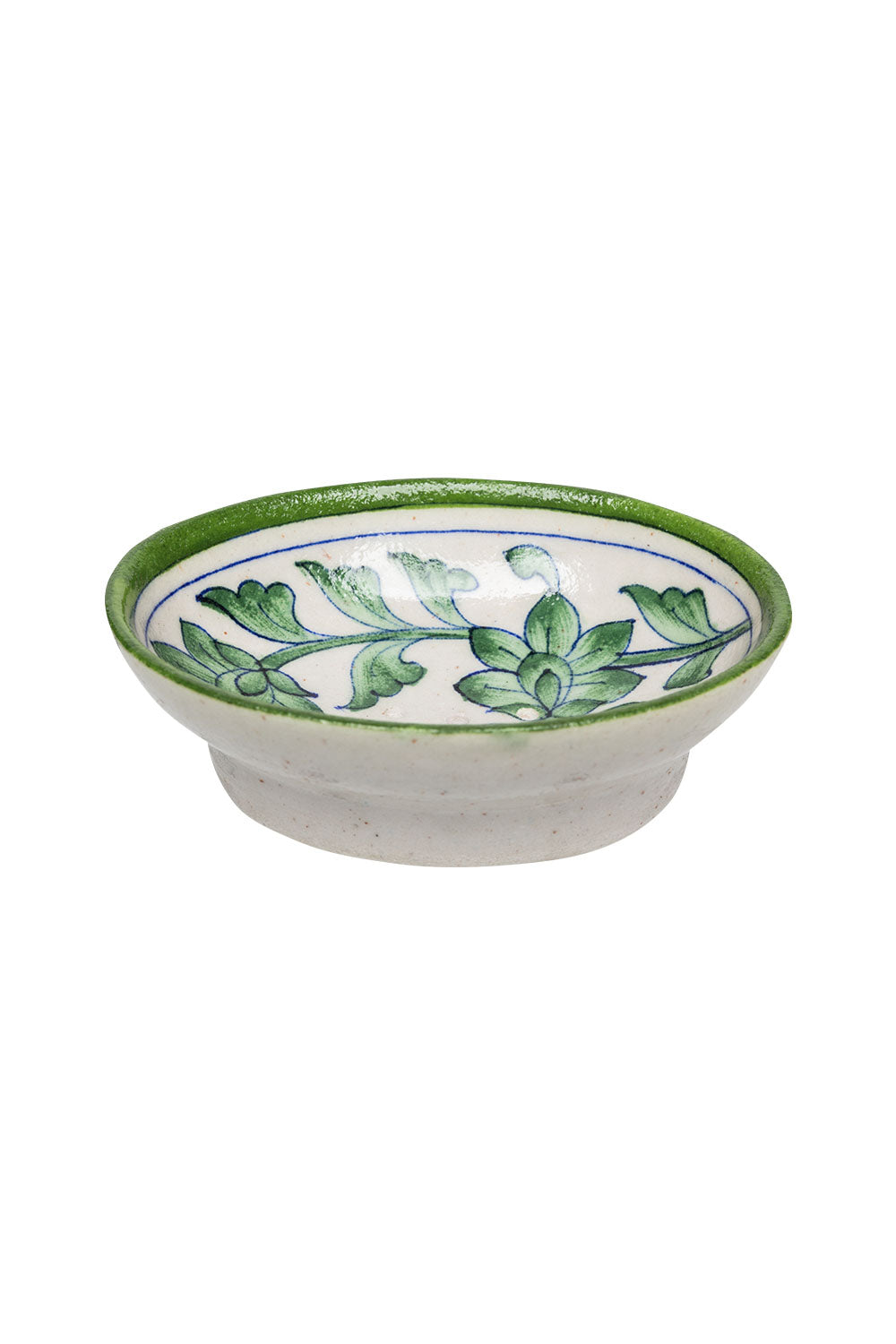 blue pottery soap dish oval, green