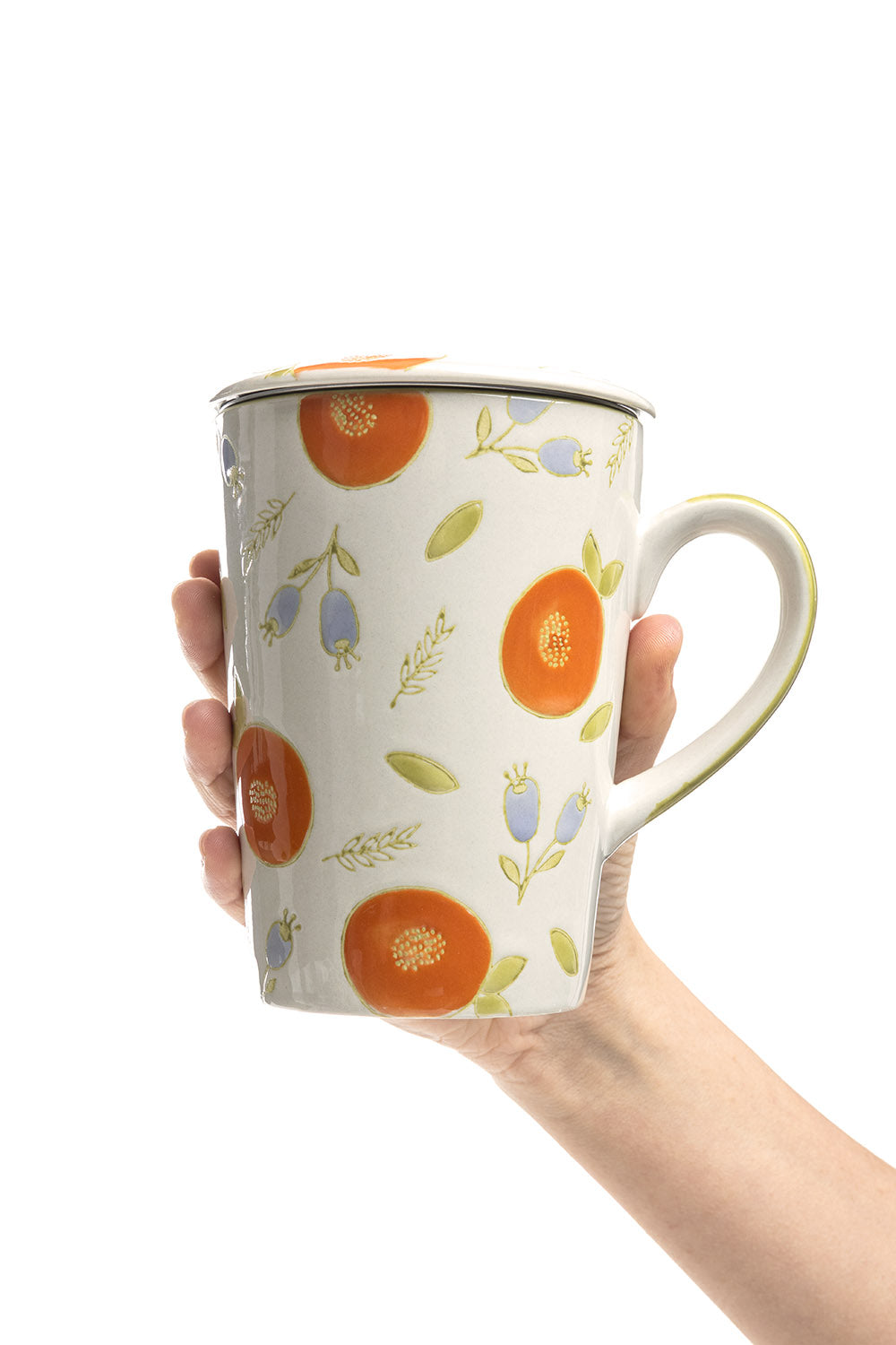 Cup with Tea Strainer VINTAGE GARDEN orange