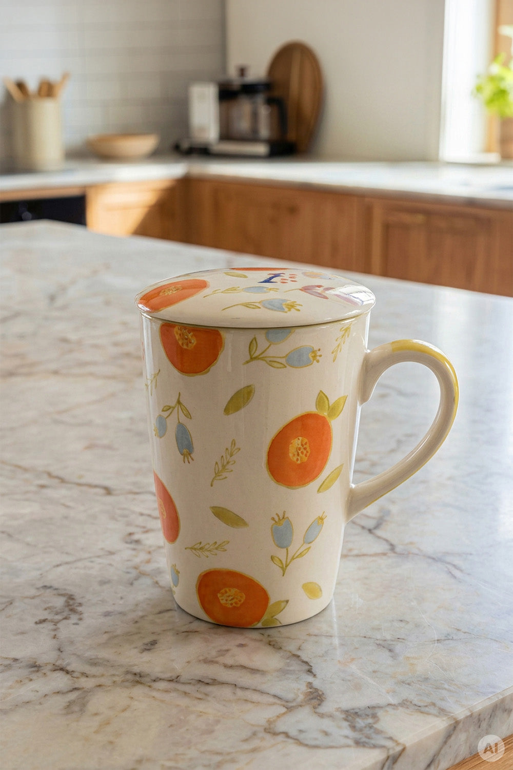 Cup with Tea Strainer VINTAGE GARDEN orange
