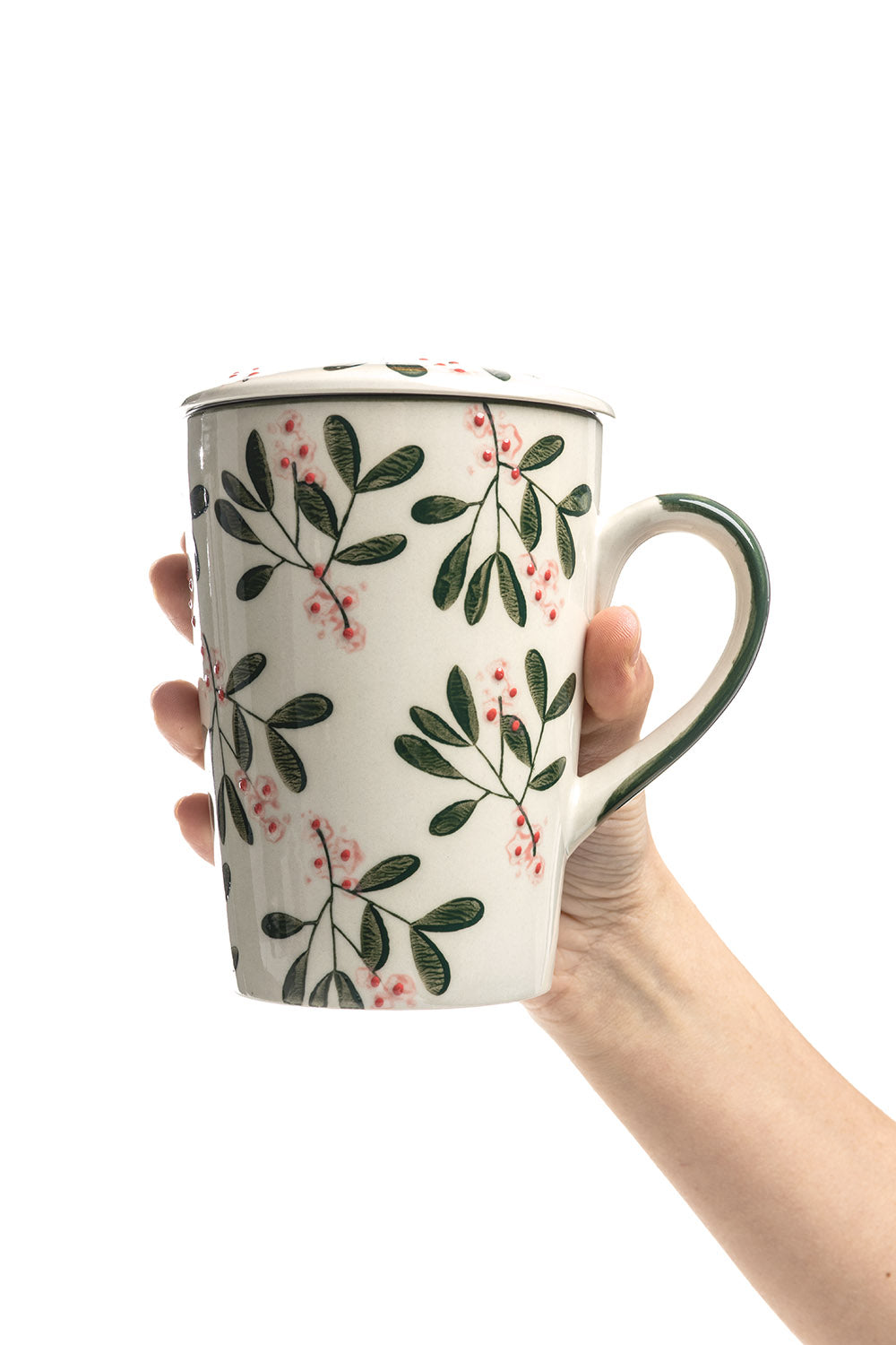 Cup with Tea Strainer VINTAGE GARDEN green