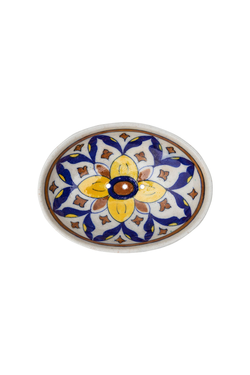 blue pottery soap dish oval,  floral