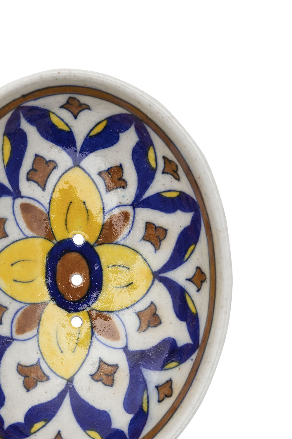 blue pottery soap dish oval,  floral