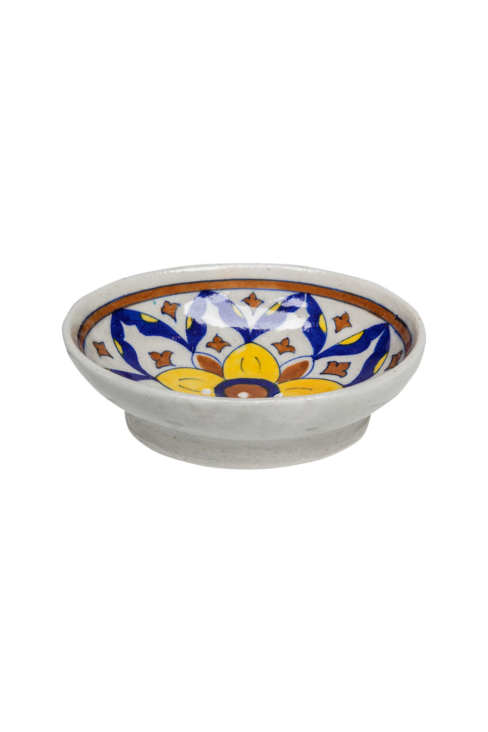 blue pottery soap dish oval,  floral