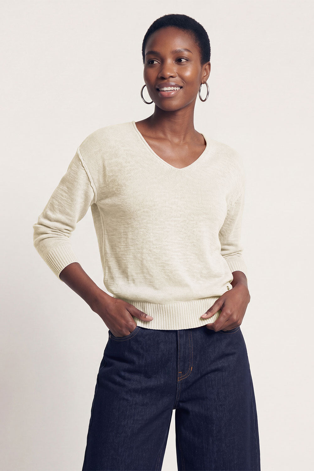 Image Rhevaa – Pullover Slub-Strick V-Neck_1